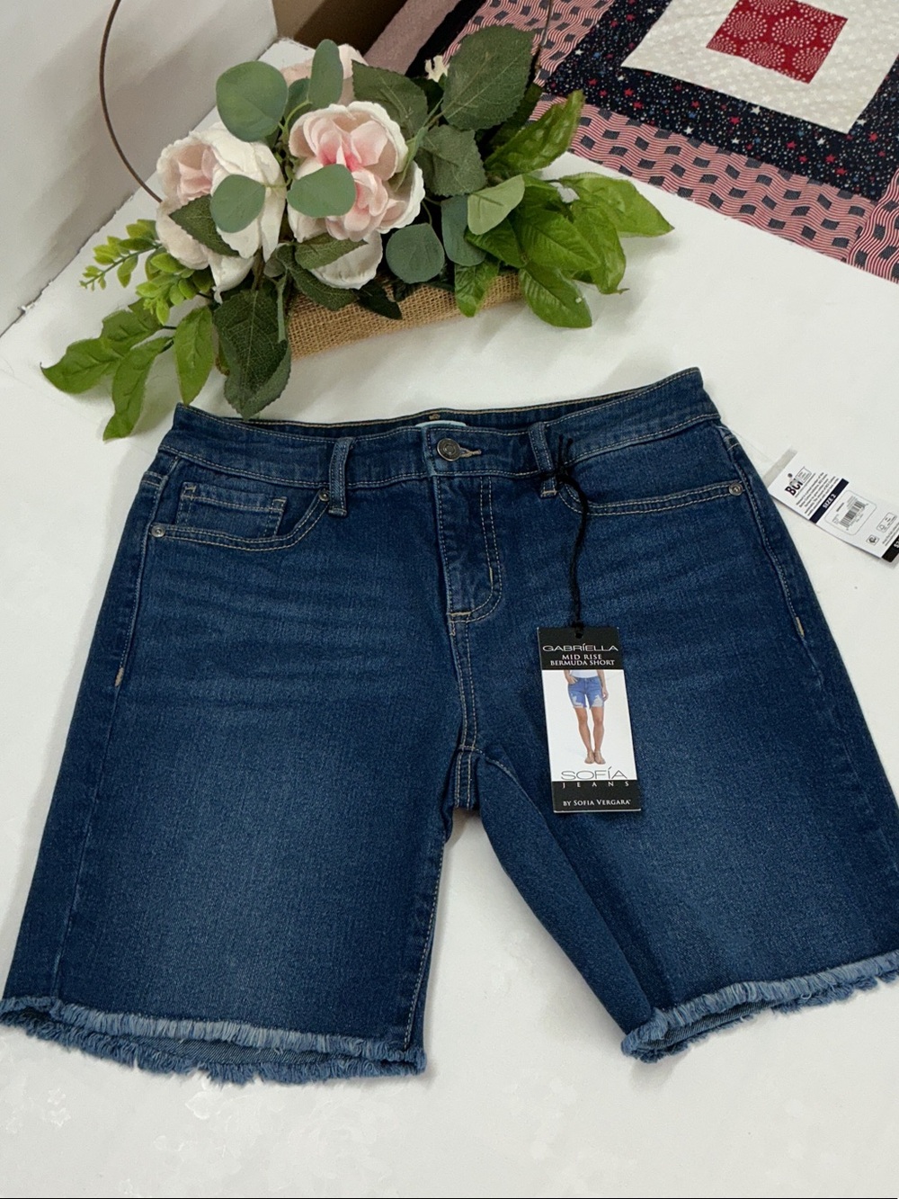 sofia by sofia vergara Dark Blue Frayed Hem Denim Bermuda Shorts